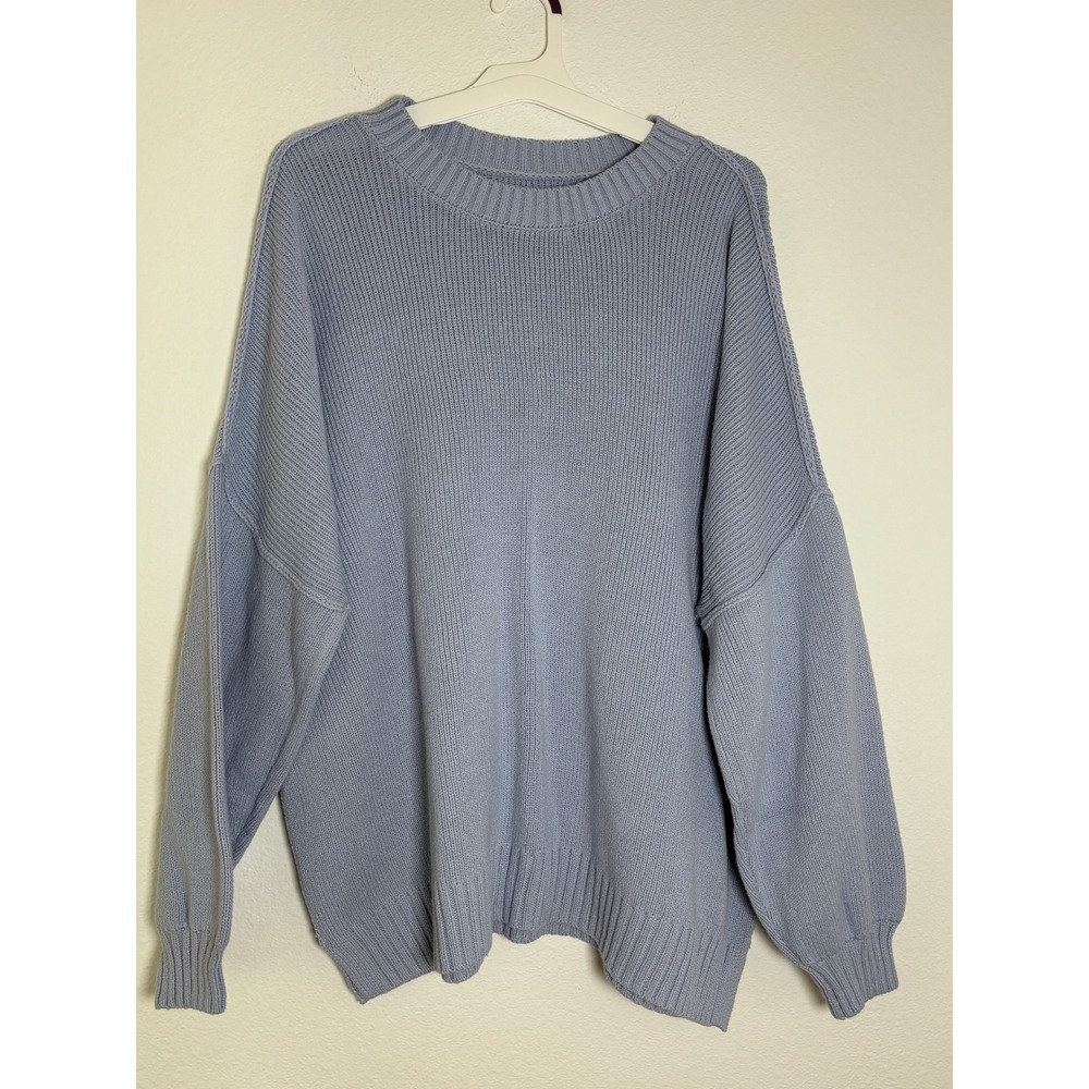 Hollister Womens XL Blue Shaker Rib Knit Oversized Crewneck Sweater Slouchy Cozy